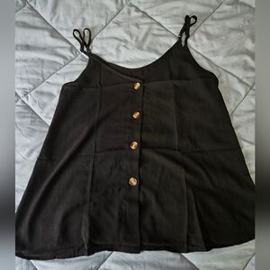 Black Cotton Button-Front Tank Top Blouse - Size Large